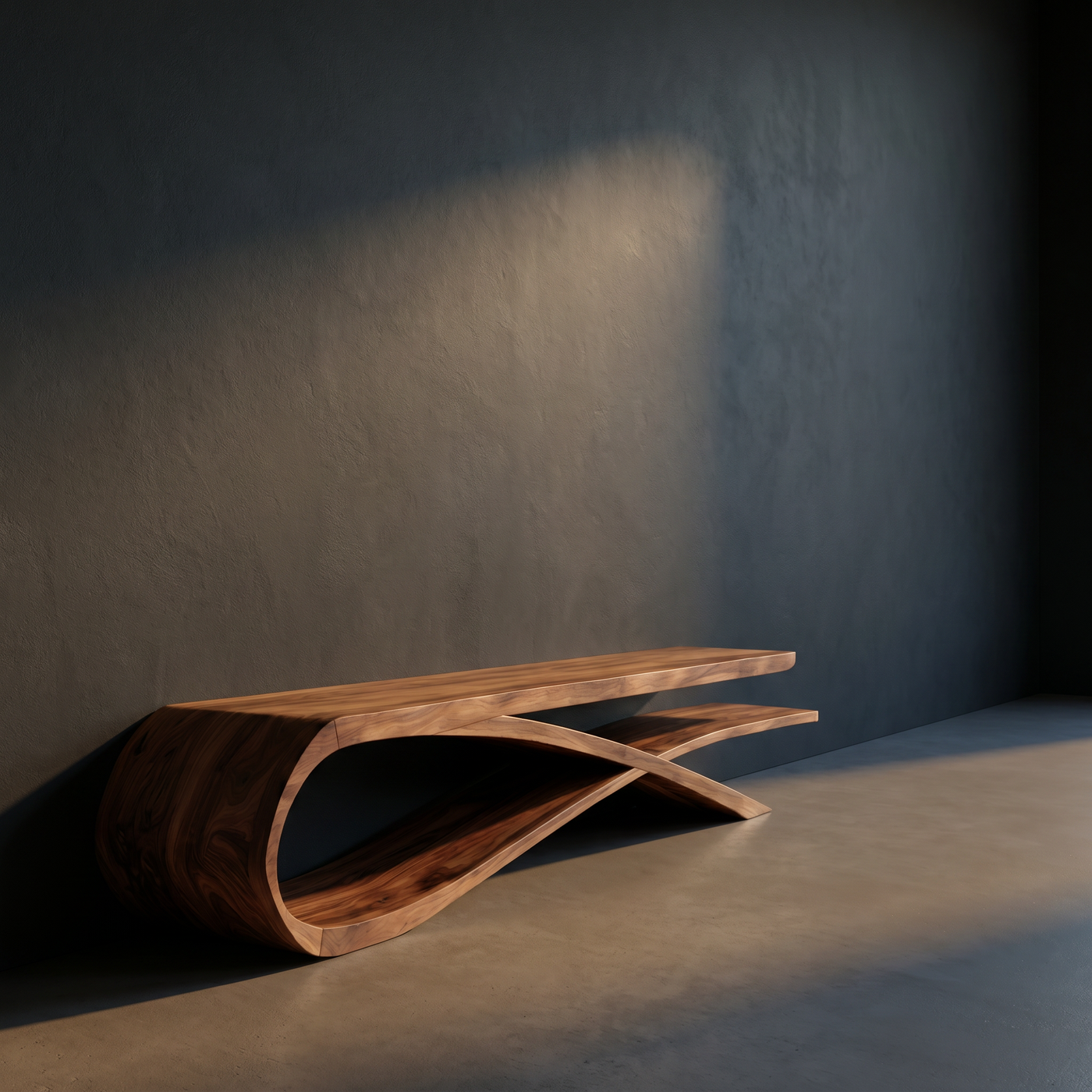 Sculptural Solid Wood TV Stand with Floating Shelves