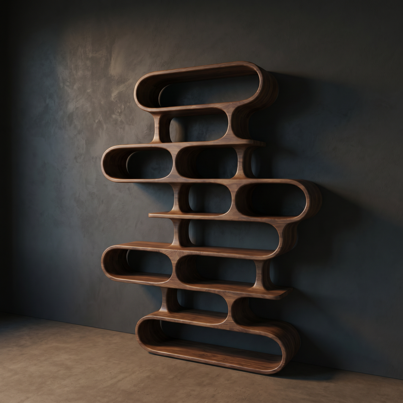 Rustic Carved-Frame Solid Wood Bookshelf - Sculptural Open Shelving for Living Room or Library
