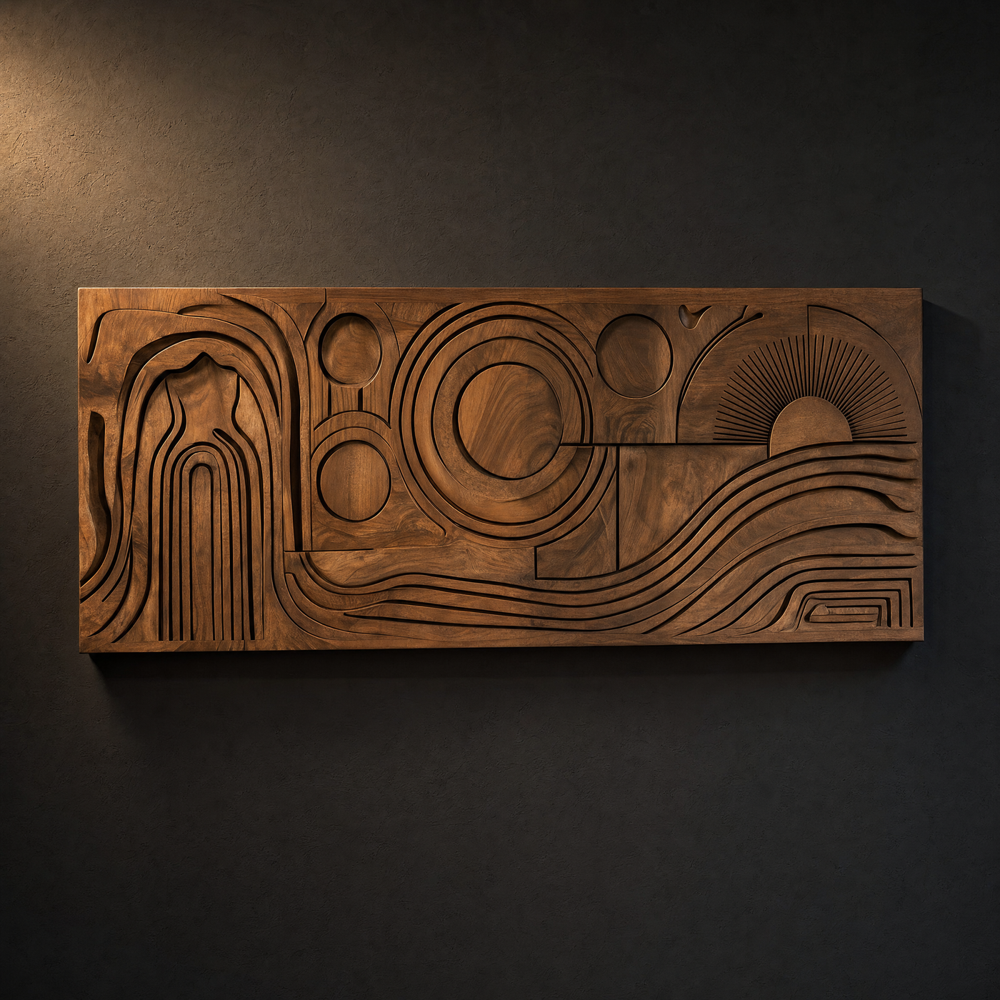 Mid Century Abstract Wood Wall Art Carved Geometric Panel