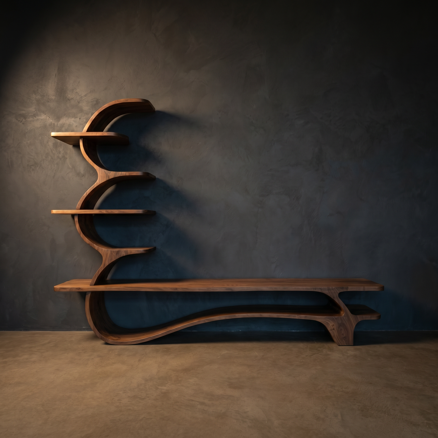 Organic Side Curved Shelf TV Console with Layered Display