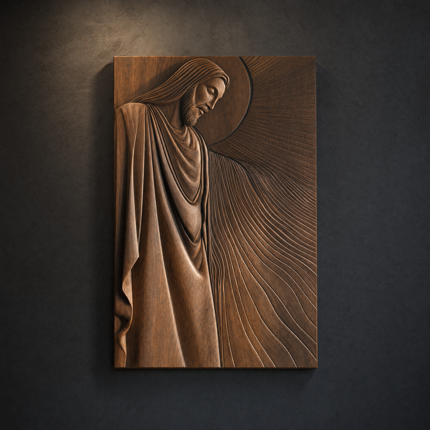 Jesus Profile Wood Wall Art Vertical Relief Carving