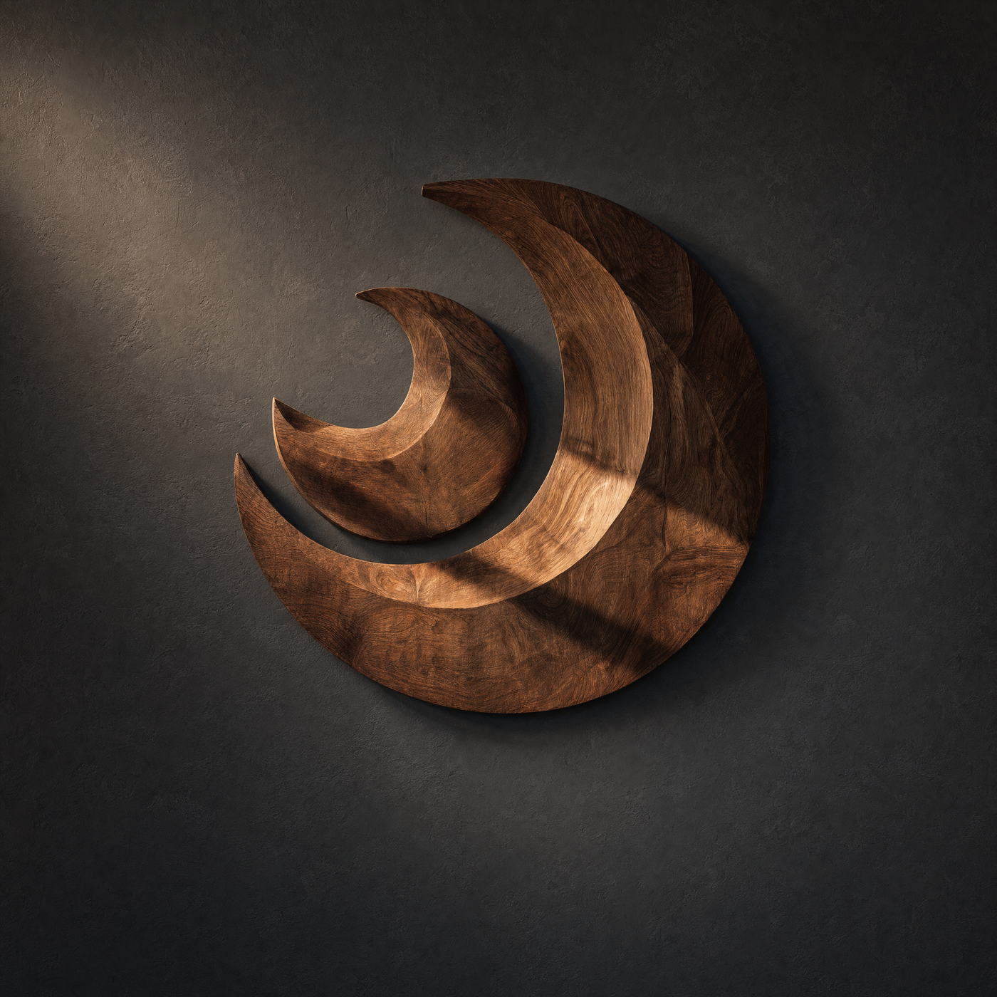 Nested Double Crescent Moon Wood Wall Art - Hand Carved Solid Wood
