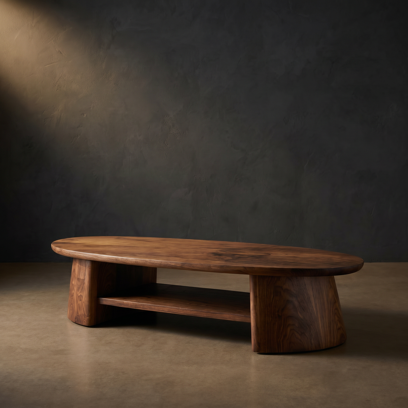 Oval Coffee Table With Open Storage Handcrafted Solid Wood