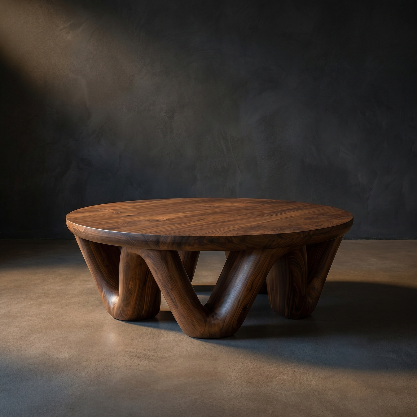 Flowing Sculptural Round Coffee Table - Solid Wood Design
