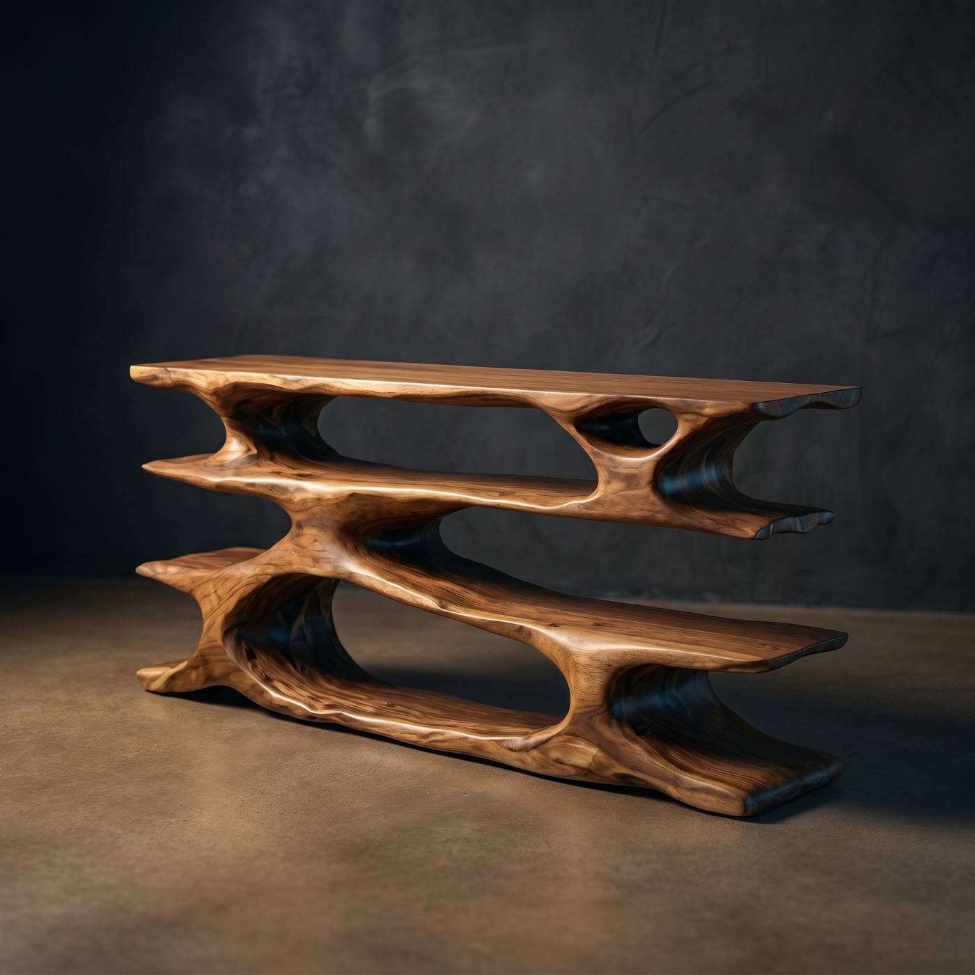 Tiered Solid Wood Console Table - Rustic Display Console