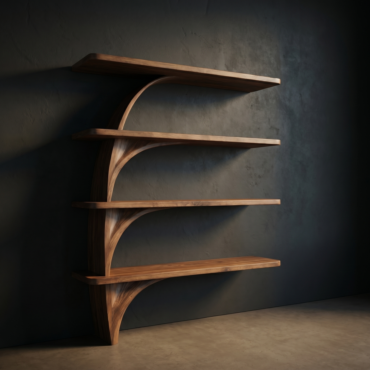 Tree Form Wood Floating Bookshelf with Organic Branching Shelves