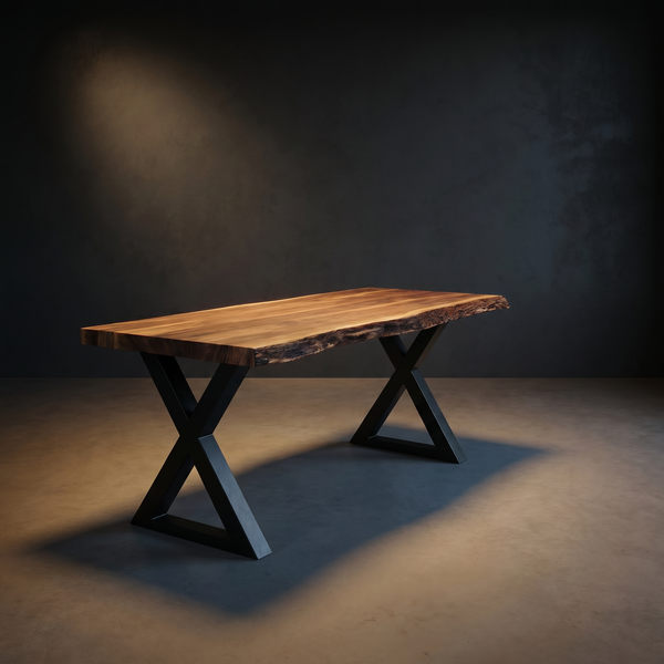 Solid Wood Desk With Metal X Legs Minimalist Work Desk