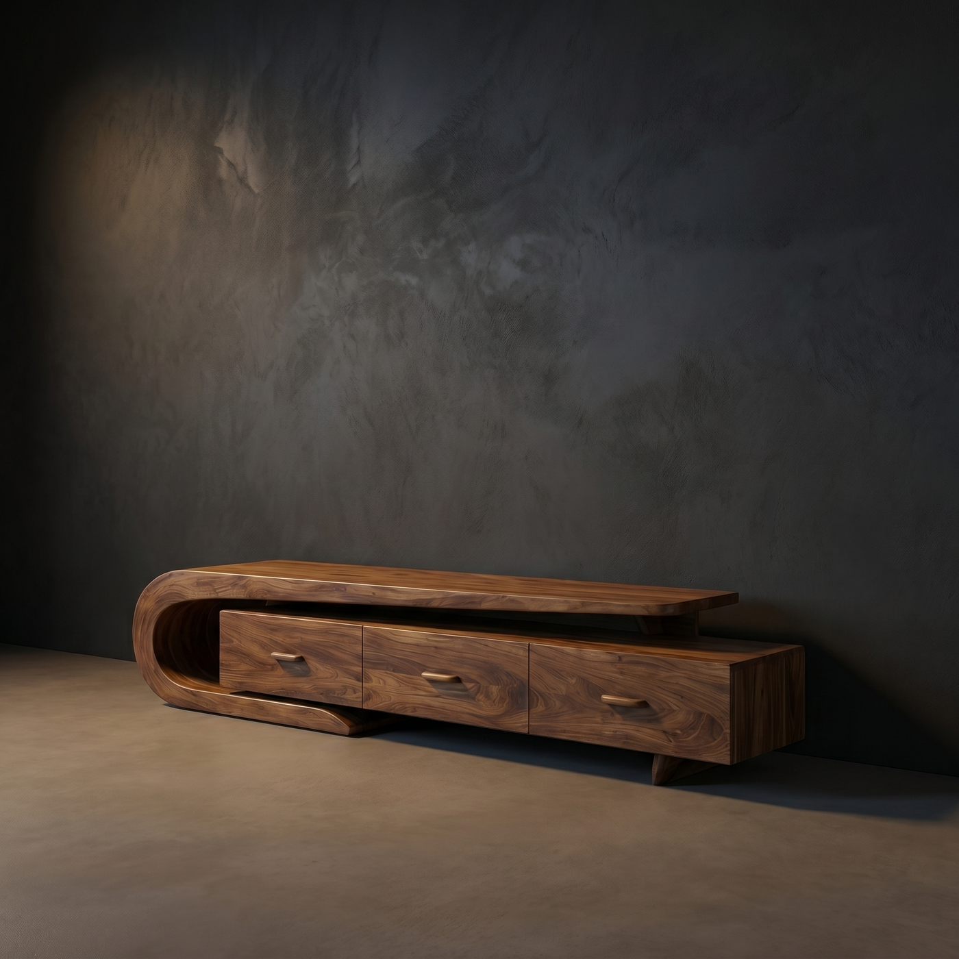 Curved Triple-Storage Media Cabinet