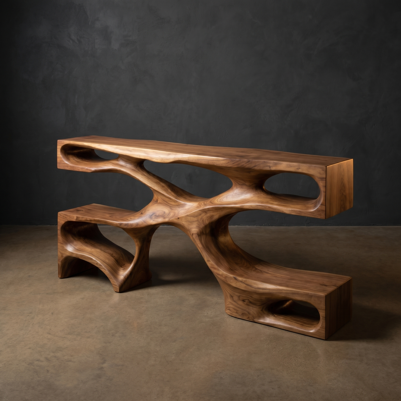 Open Storage Solid Wood Console Table Modern Sculptural Display