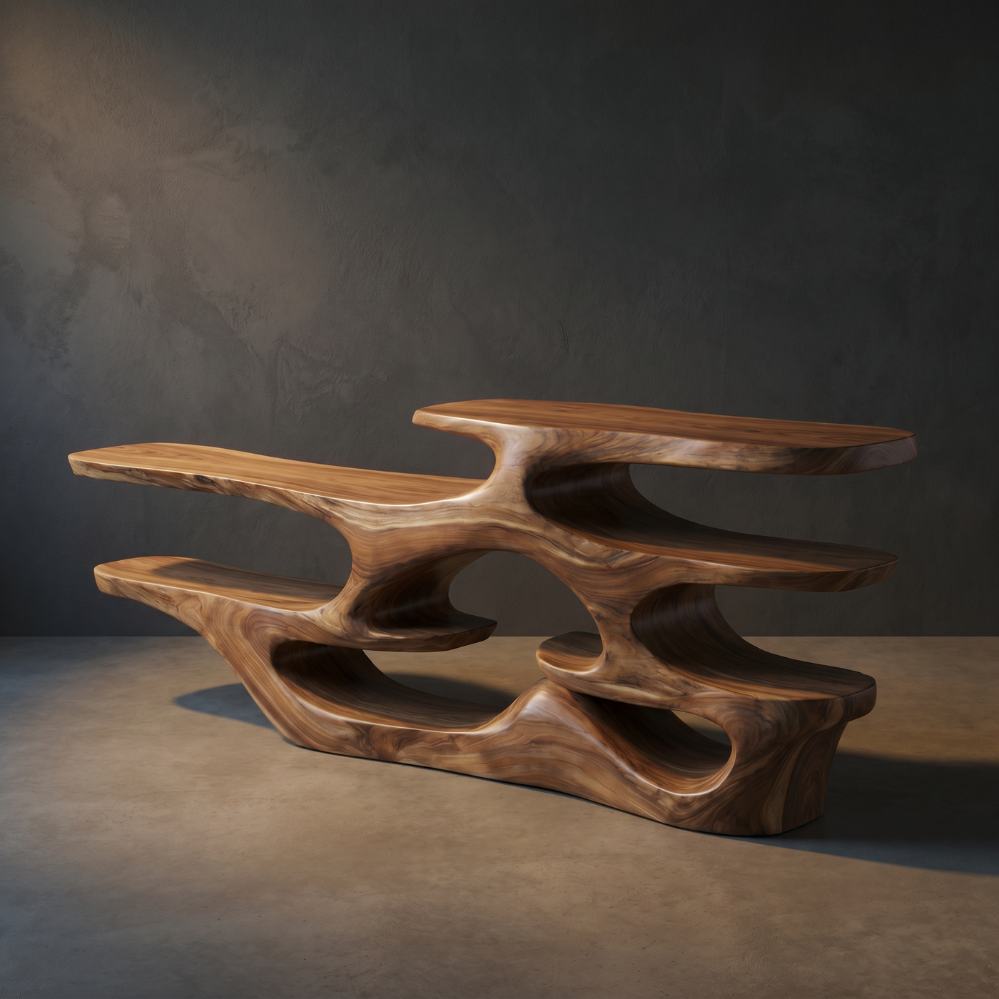 Multi Shelf Solid Wood Console Table Organic Display