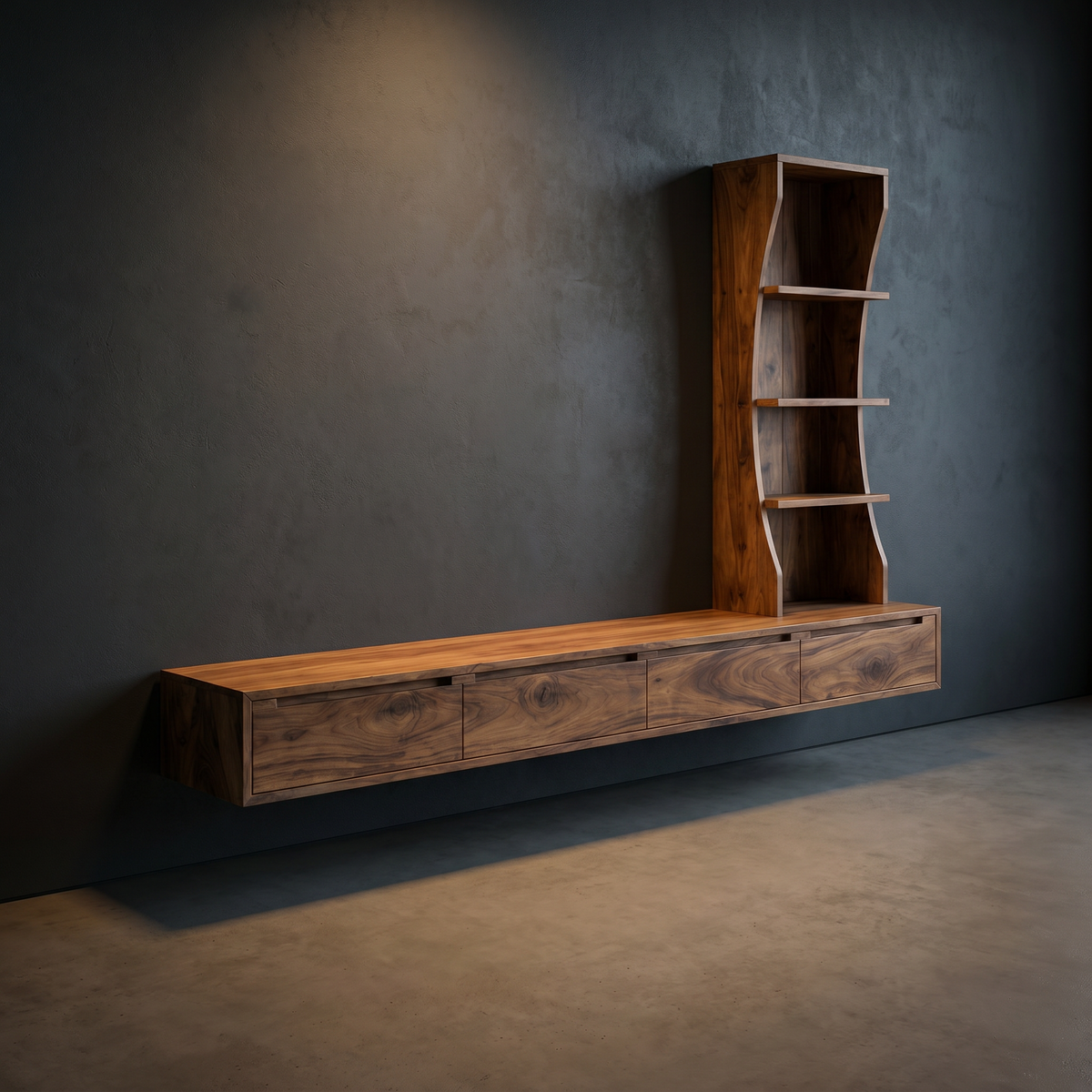 Geometric Floating TV Console With Vertical Shelving
