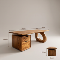 Solid Wood Executive Desk with Integrated Bookshelf