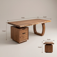 Solid Wood Computer Desk with Built-In File Cabinet