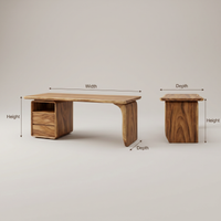 Japandi Solid Wood Study Desk with Curved Legs