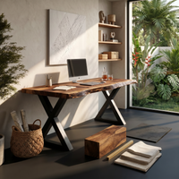 Solid Wood Desk With Metal X Legs Minimalist Work Desk