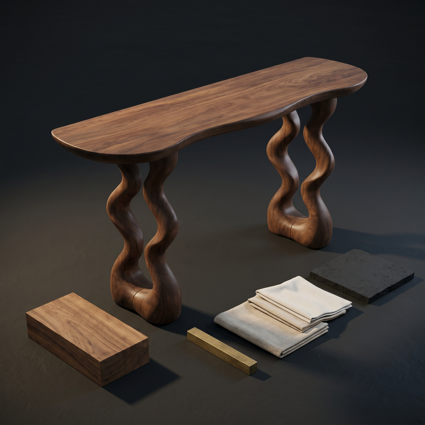 Mid-Century Curved Console Table - Solid Wood Entry Table