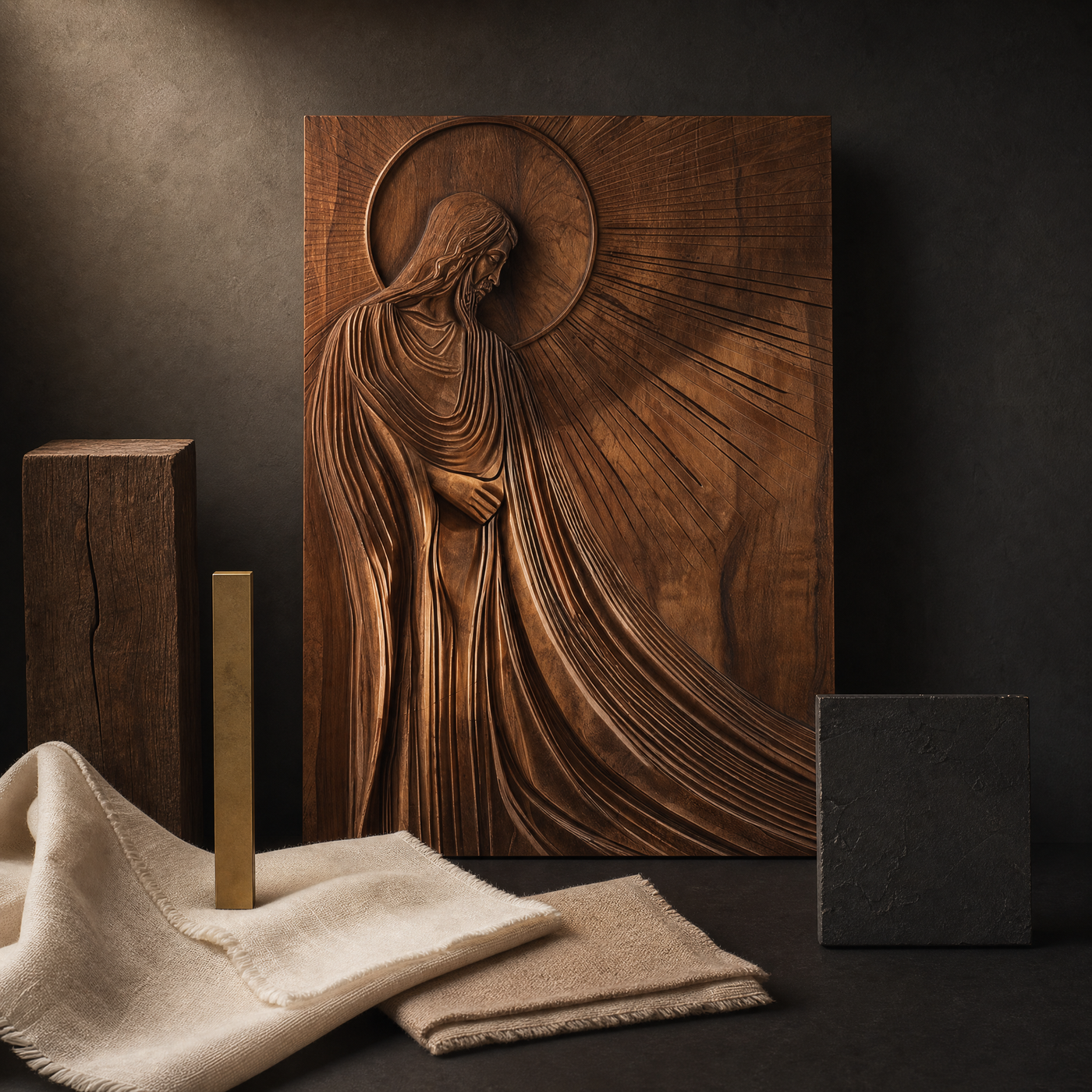 Jesus Wood Wall Art Arched Carved Panel
