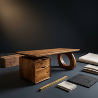 Solid Wood Executive Desk with Integrated Bookshelf