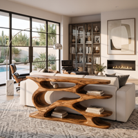 Curved Open Storage Solid Wood Console Table Rustic Display