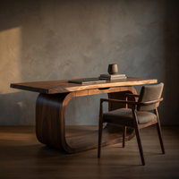 Live Edge Solid Wood Executive Desk Curved Base