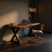 Solid Wood Desk With Metal X Legs Minimalist Work Desk