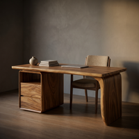 Japandi Solid Wood Study Desk with Curved Legs