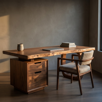 Solid Wood Computer Desk with Built-In File Cabinet