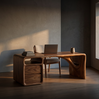 Modern Solid Wood Office Desk with Sculptural Base