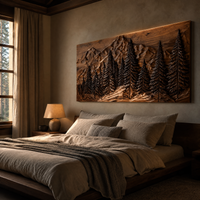 Rustic Forest Mountain Carved Wood Wall Art