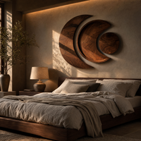 Crescent Moon Circle Wood Wall Art - Hand Carved Multi-layered