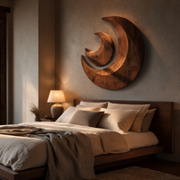 Nested Double Crescent Moon Wood Wall Art - Hand Carved Solid Wood