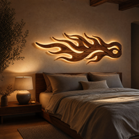 Hand-Carved Solid Wood Flame Wall Art Abstract Organic Sculpture