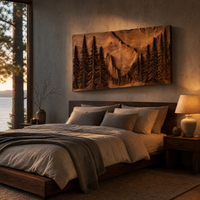Carved Solid Wood Forest Mountain Wall Art - Landscape Relief Panel