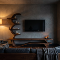 Organic Side Curved Shelf TV Console with Layered Display
