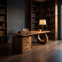 Solid Wood Executive Desk with Integrated Bookshelf