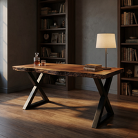 Solid Wood Desk With Metal X Legs Minimalist Work Desk