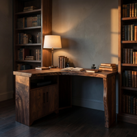 Solid Wood Corner Desk with Cabinet Storage Home Office
