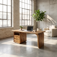 Japandi Solid Wood Study Desk with Curved Legs