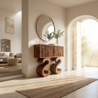 S-Shaped Solid Wood Console Table - Sculptural Entryway Storage