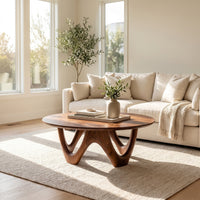 Sculptural Wood Coffee Table With Organic Curved Base