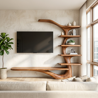 Tree-Inspired Vertical Shelving Media Console