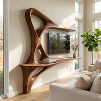 Carved Frame Rustic TV Console with Open Shelving