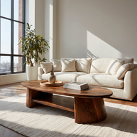 Oval Coffee Table With Open Storage Handcrafted Solid Wood