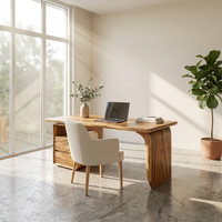 Japandi Solid Wood Study Desk with Curved Legs