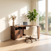 Solid Wood Corner Desk with Cabinet Storage Home Office