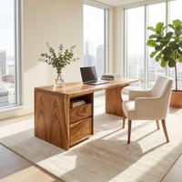 Compact Laptop Desk with Side Storage Contemporary Solid Wood Apartment Desk