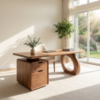 Solid Wood Executive Desk with Integrated Bookshelf