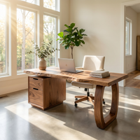Solid Wood Computer Desk with Built-In File Cabinet