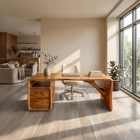 Modern Solid Wood Office Desk with Sculptural Base