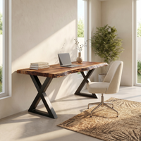 Solid Wood Desk With Metal X Legs Minimalist Work Desk